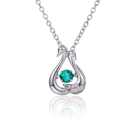 Lab Created Emerald Swan Sterling Silver Necklace - supskart