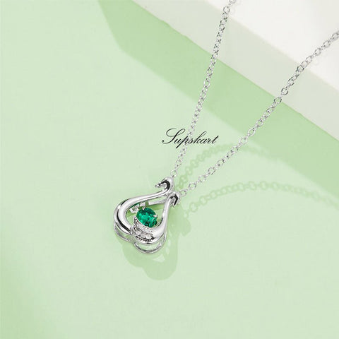 Lab Created Emerald Swan Sterling Silver Necklace - supskart