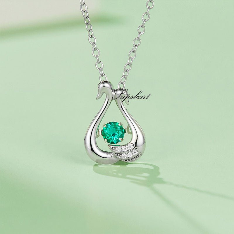 Lab Created Emerald Swan Sterling Silver Necklace - supskart