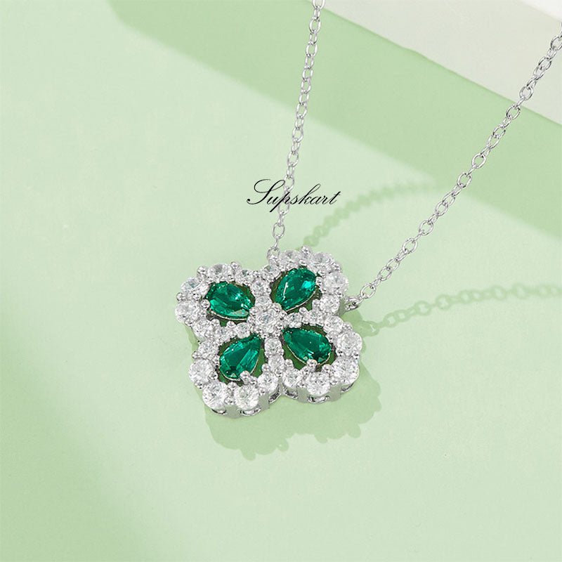 Lab Created Four-Leaf Clover Sterling Silver Necklace - supskart