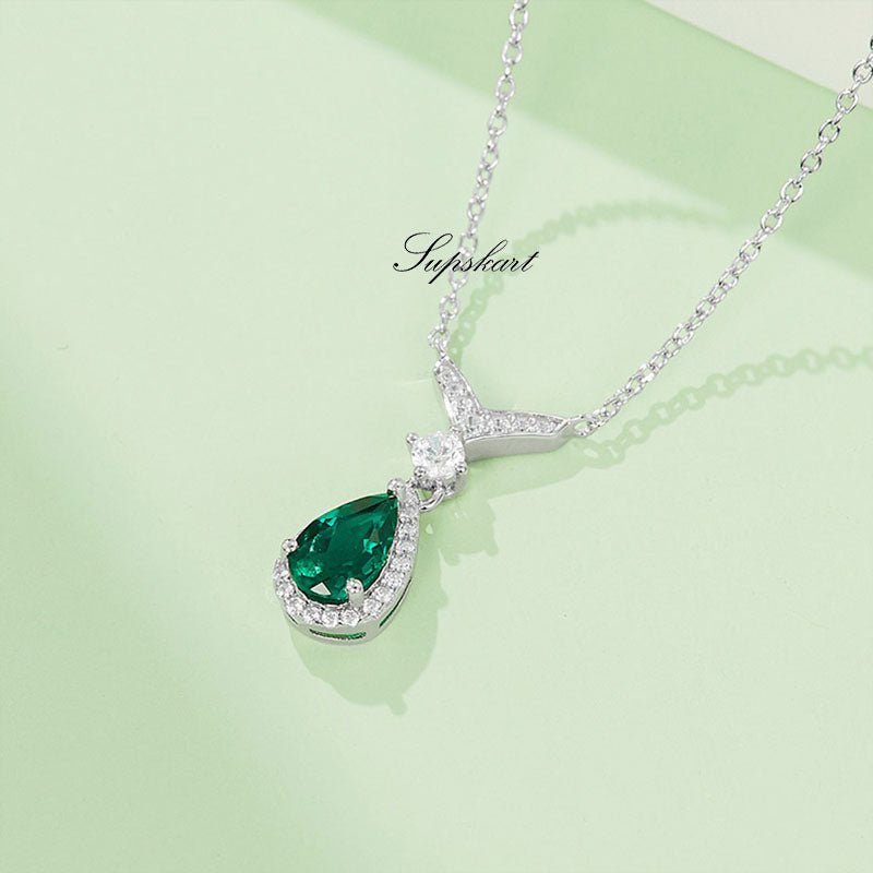 Lab Created Pear Shape Sterling Silver Necklace - supskart