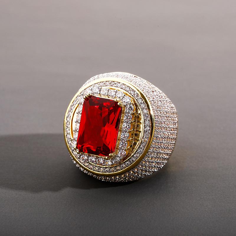 Luxury Big Red Zircon Stone Geometric Ring - supskart
