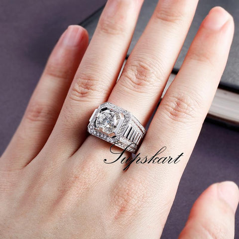 Luxury Ladder Style CVD Diamonds Men's Ring - supskart