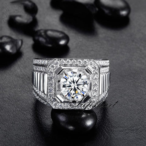 Luxury Ladder Style CVD Diamonds Men's Ring - supskart