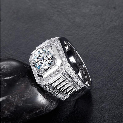 Luxury Ladder Style CVD Diamonds Men's Ring - supskart