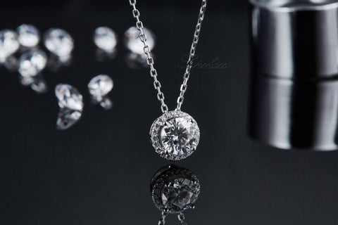 Luxury Round CVD Diamond Necklace Stud And Bracelet Jewlery Set - supskart