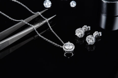 Luxury Round CVD Diamond Necklace Stud And Bracelet Jewlery Set - supskart