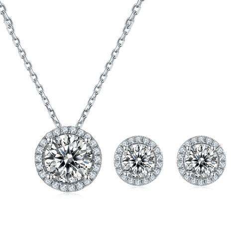 Luxury Round CVD Diamond Necklace Stud And Bracelet Jewlery Set - supskart