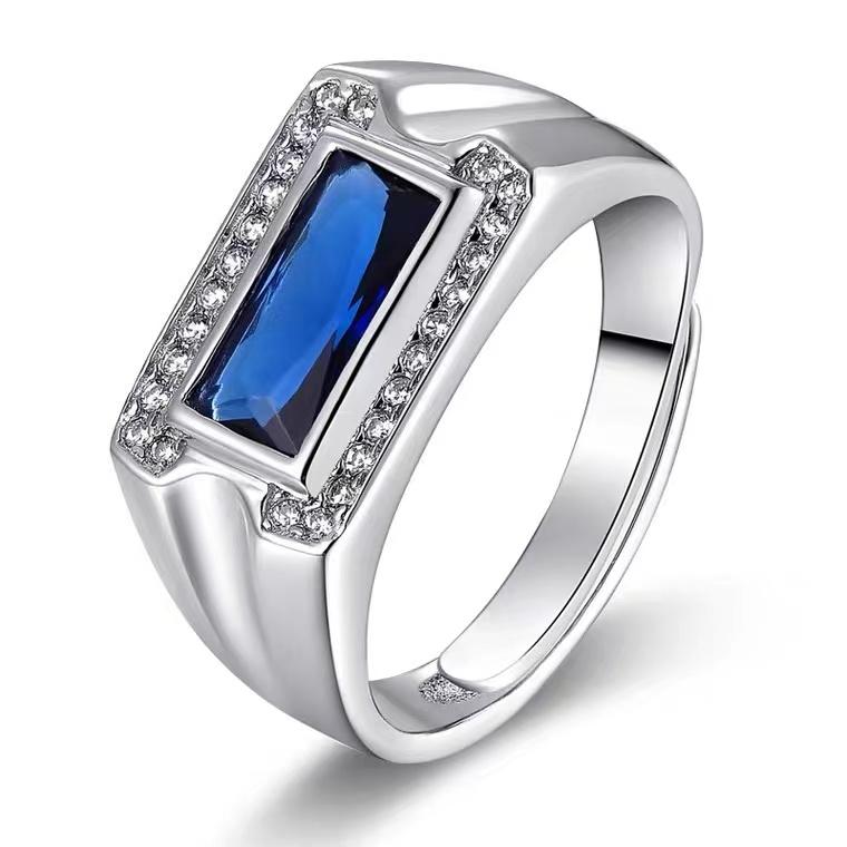 Natural Blue Crystals Stone 925 Silver Man Ring - supskart