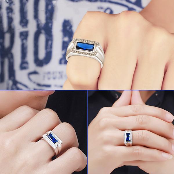Natural Blue Crystals Stone 925 Silver Man Ring - supskart