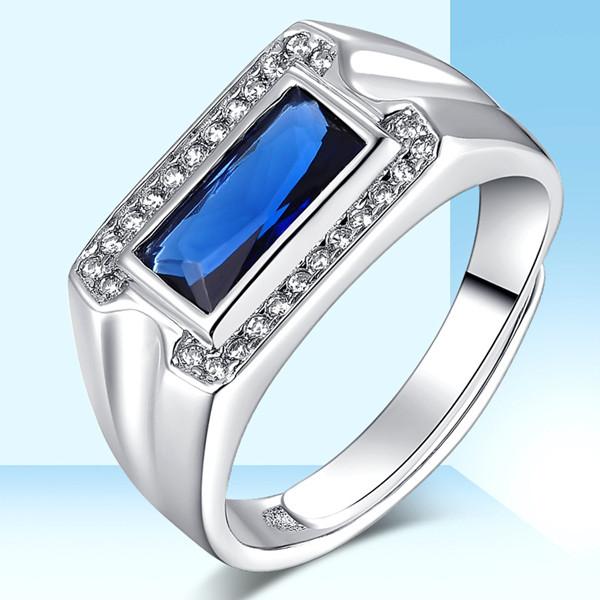 Natural Blue Crystals Stone 925 Silver Man Ring - supskart