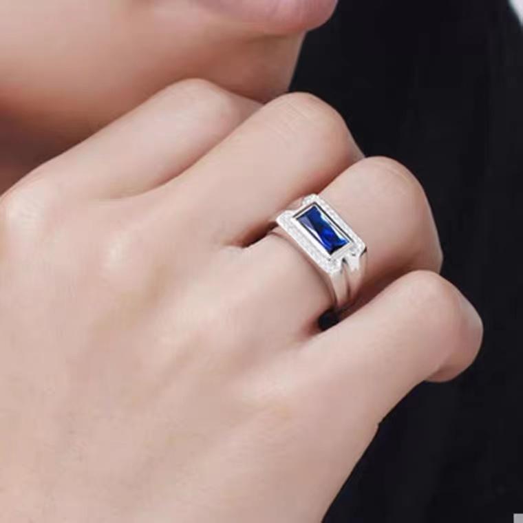 Natural Blue Crystals Stone 925 Silver Man Ring - supskart