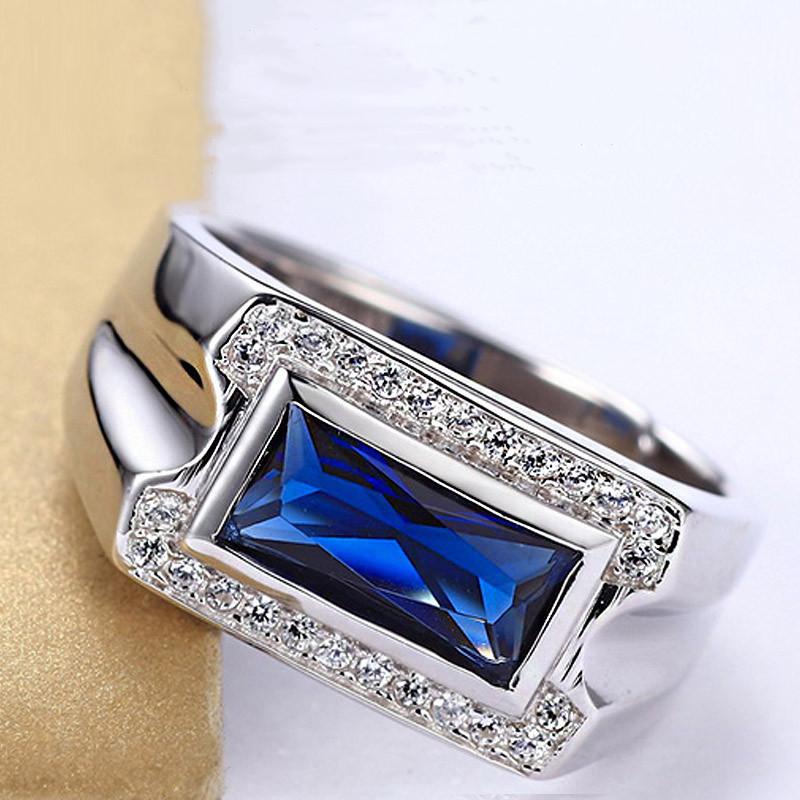 Natural Blue Crystals Stone 925 Silver Man Ring - supskart