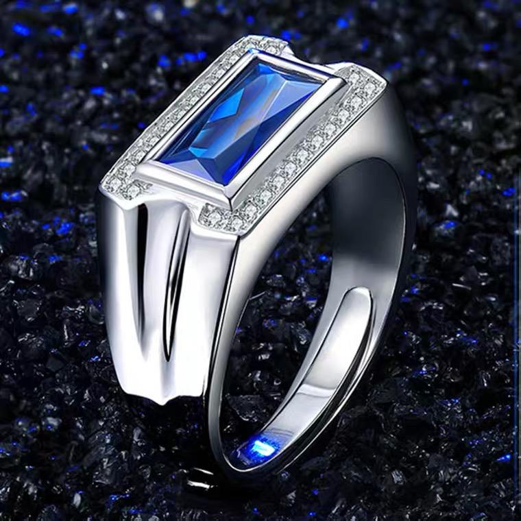 Natural Blue Crystals Stone 925 Silver Man Ring - supskart