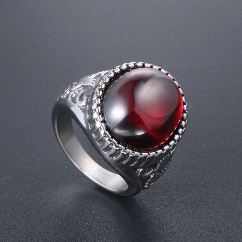 Natural Garnet Stone Titanium Man Ring - supskart