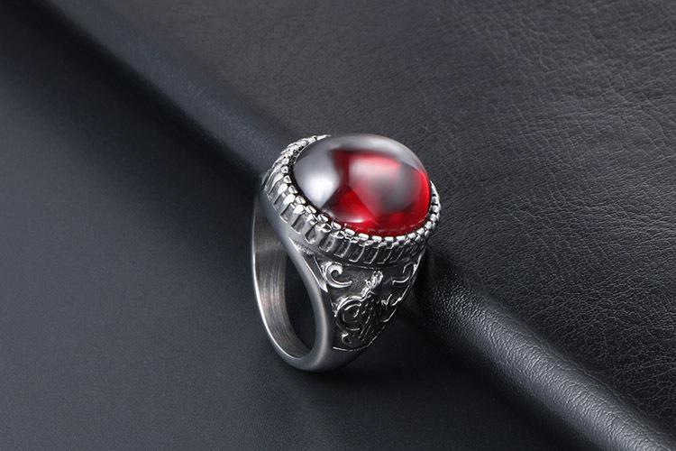 Natural Garnet Stone Titanium Man Ring - supskart