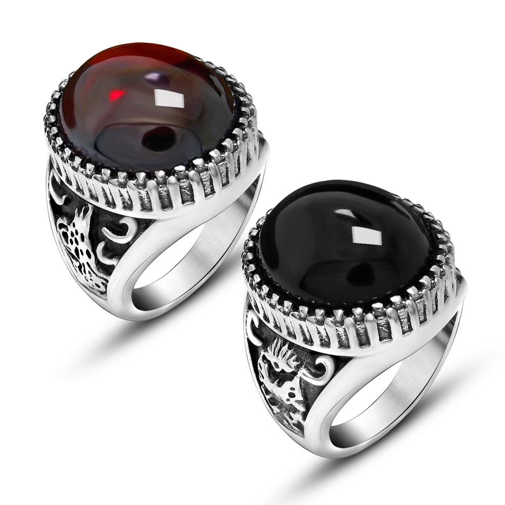 Natural Garnet Stone Titanium Man Ring - supskart