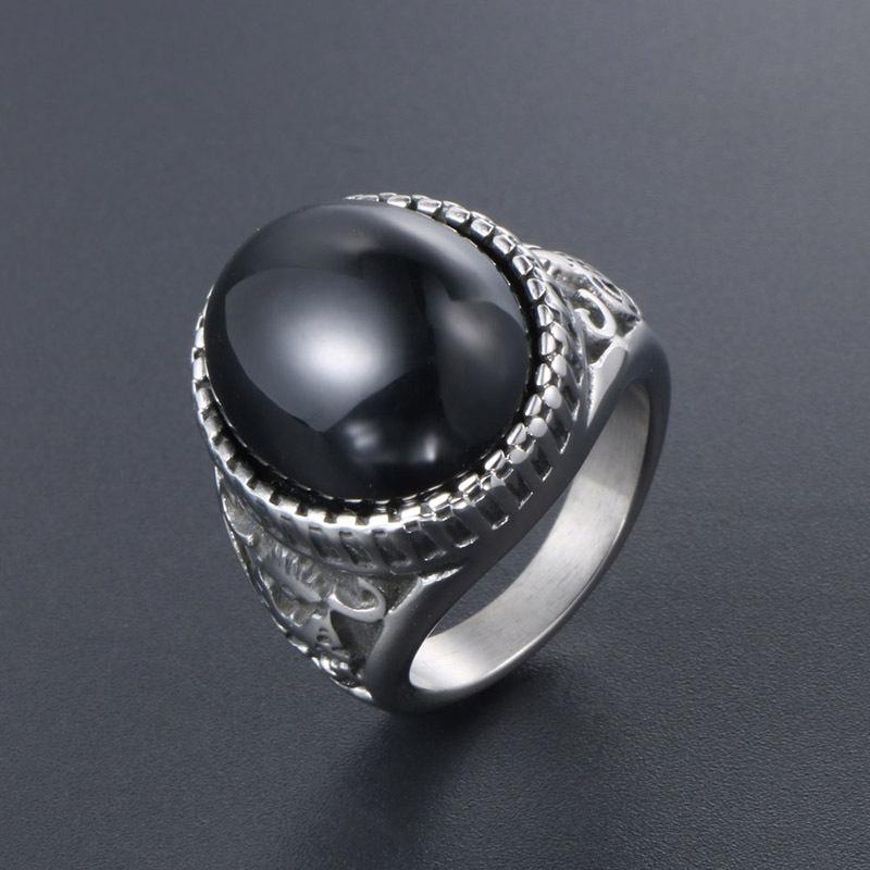 Natural Garnet Stone Titanium Man Ring - supskart