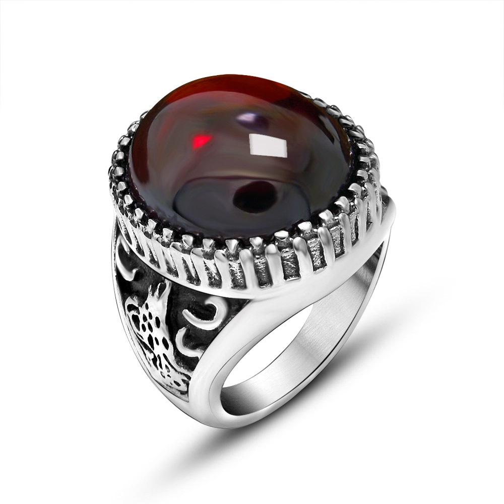 Natural Garnet Stone Titanium Man Ring - supskart
