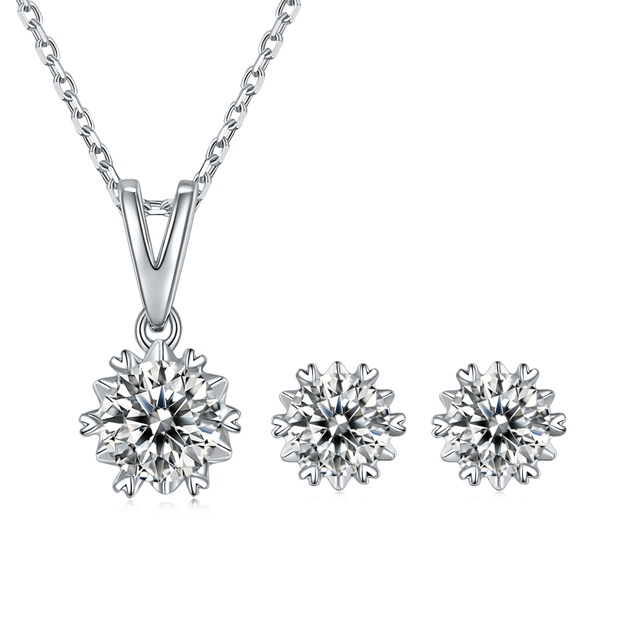 Snowflake Style CVD Diamond Necklace Stud Jewlery Set - supskart