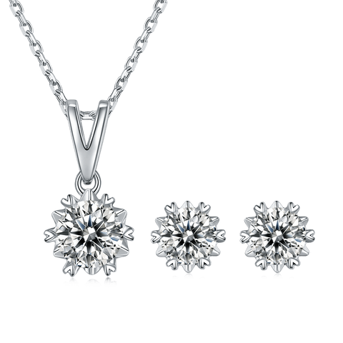 Snowflake Style CVD Diamond Necklace Stud Jewlery Set - supskart