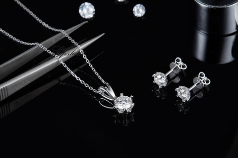 Snowflake Style CVD Diamond Necklace Stud Jewlery Set - supskart