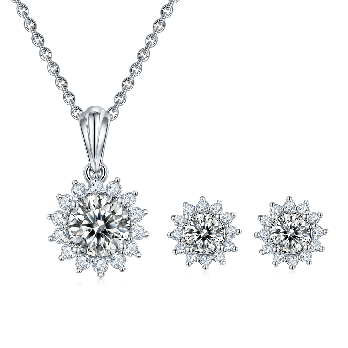 Sun Flower CVD Diamond Necklace Stud And Bracelet Jewlery Set - supskart