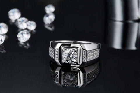 Three Rows Of CVD Diamonds Delicate Men's Ring - supskart