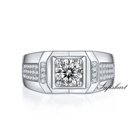 Three Rows Of CVD Diamonds Delicate Men's Ring - supskart