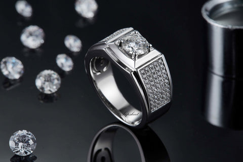 U Head Rows Of CVD Diamonds Men's Ring - supskart